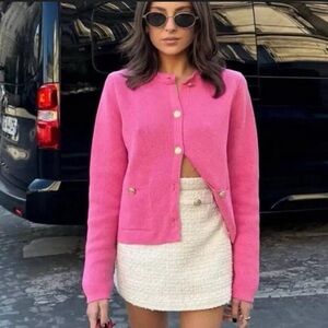 Zara Vibrant Pink Knit cardigan with Gold buttons